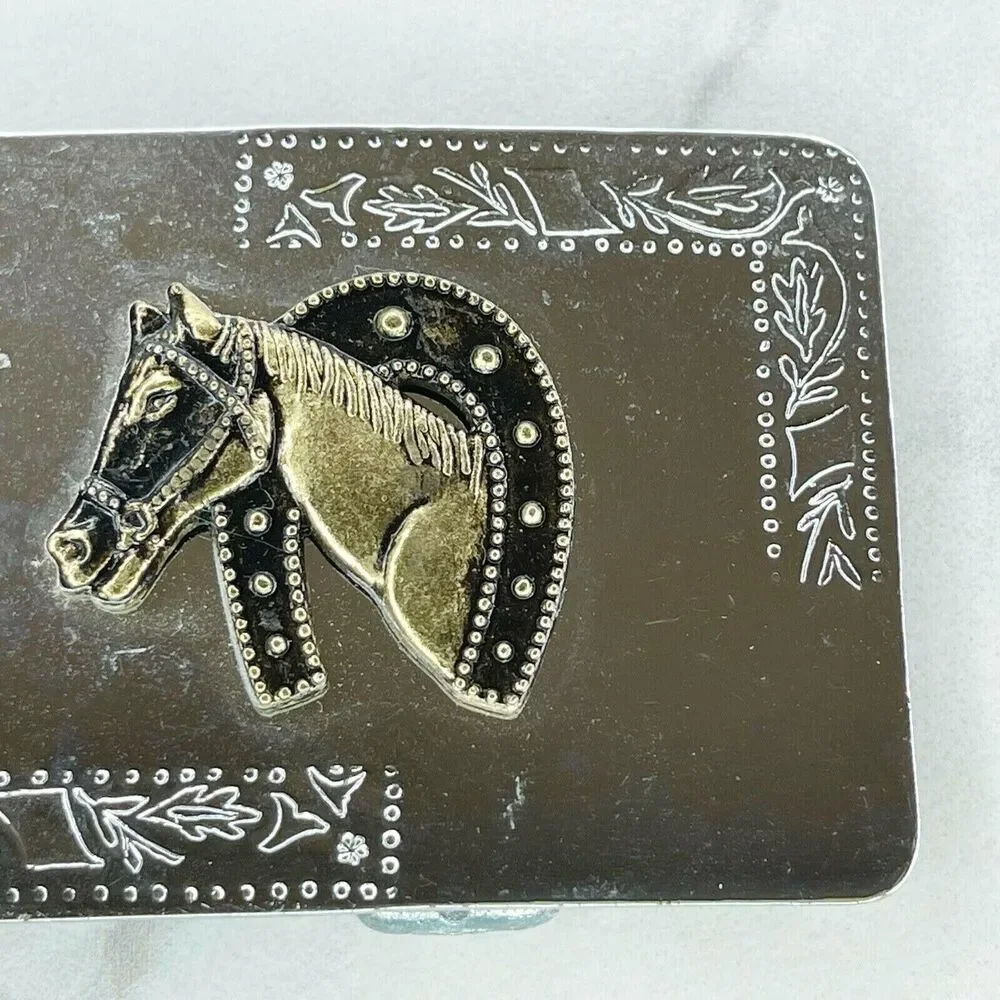 Vintage Horse Head Horseshoe Western Silver Gold Tone Belt Buckle ✨